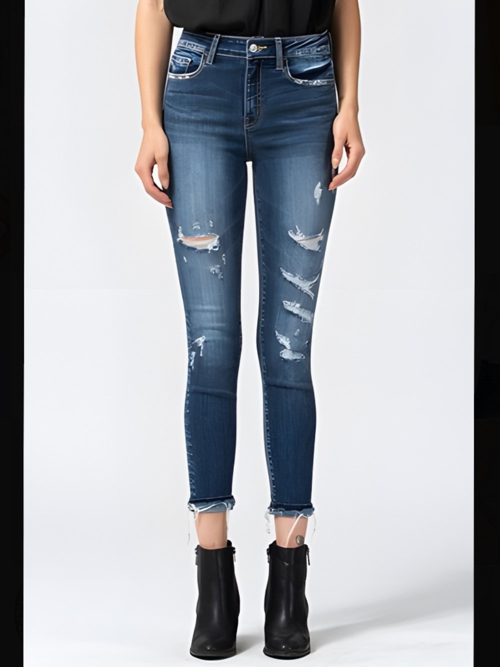 Vervet Haylie High Rise Distressed Reversed Fray Hem Detail Crop Skinny Jeans